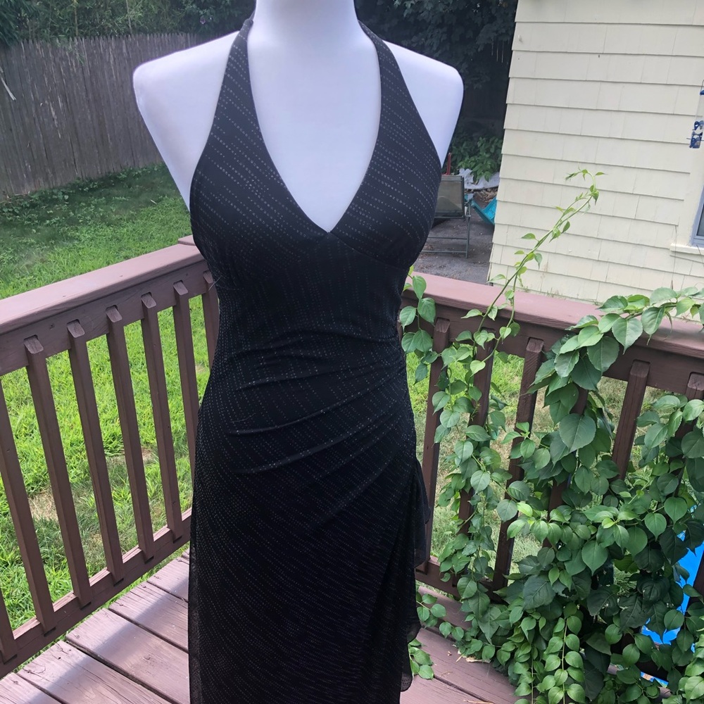 Black formal ruched sequins halter tie dress